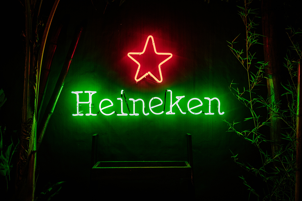 Buenos Aires, Argentina, May 10, 2022 Heineken beer neon lights